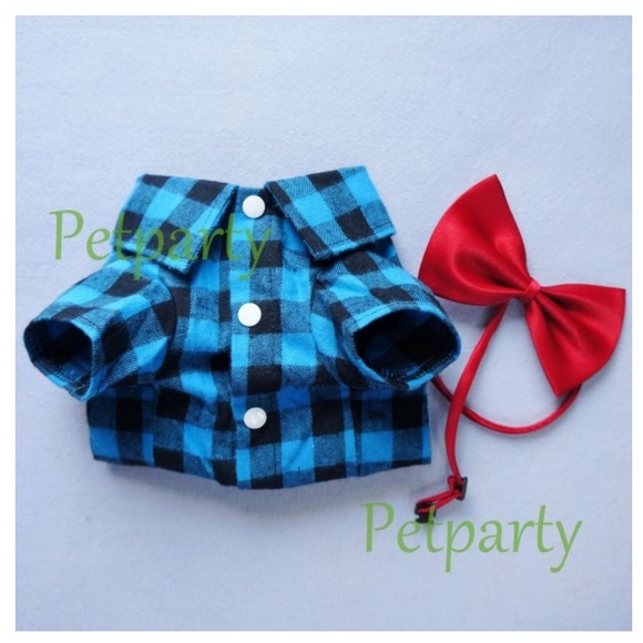 Soft Casual Plaid Dog Button-Down Shirt & Bow Tie - Picture 2 of 5